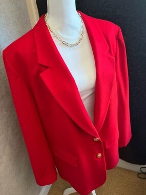 Vintage Pendleton Red Wool Blazer Gold Buttons Made in US Sz 18 Plus Power Suit
